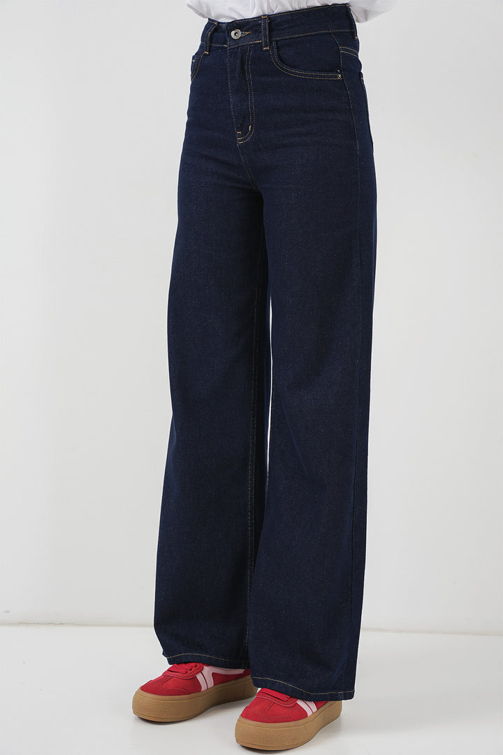 BGD Women Women's Wide Leg High Waist Palazzo Denim Pants 6656 - Dark Blue - Zwolle