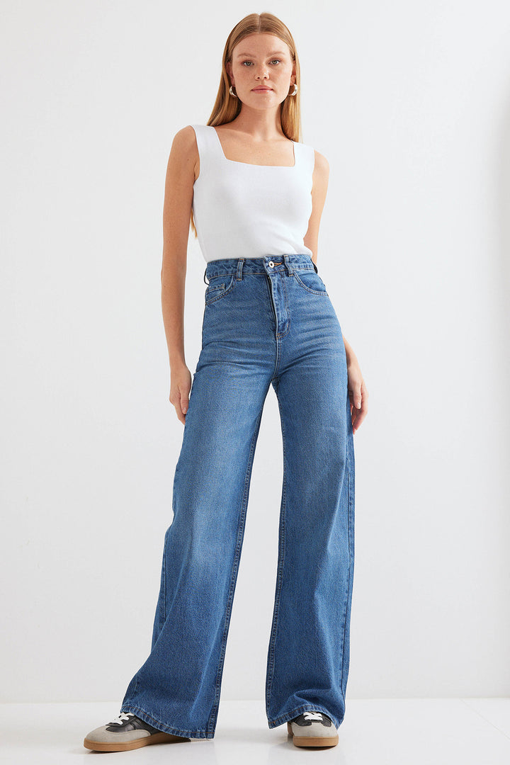 BGD Women Woman Wide Leg High Waist Navy Palazzo Denim Pants 6656 - Avondale