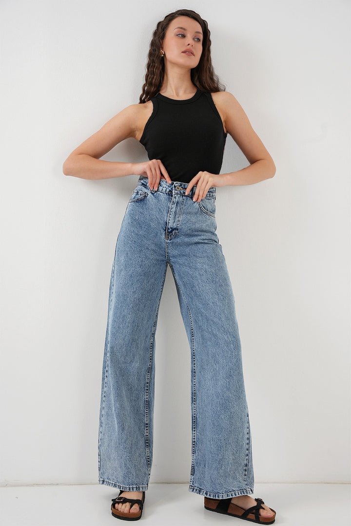 BGD Women Women's Wide Leg High Waist Palazzo Denim Pants 6656 - Blue - Maple Ridge