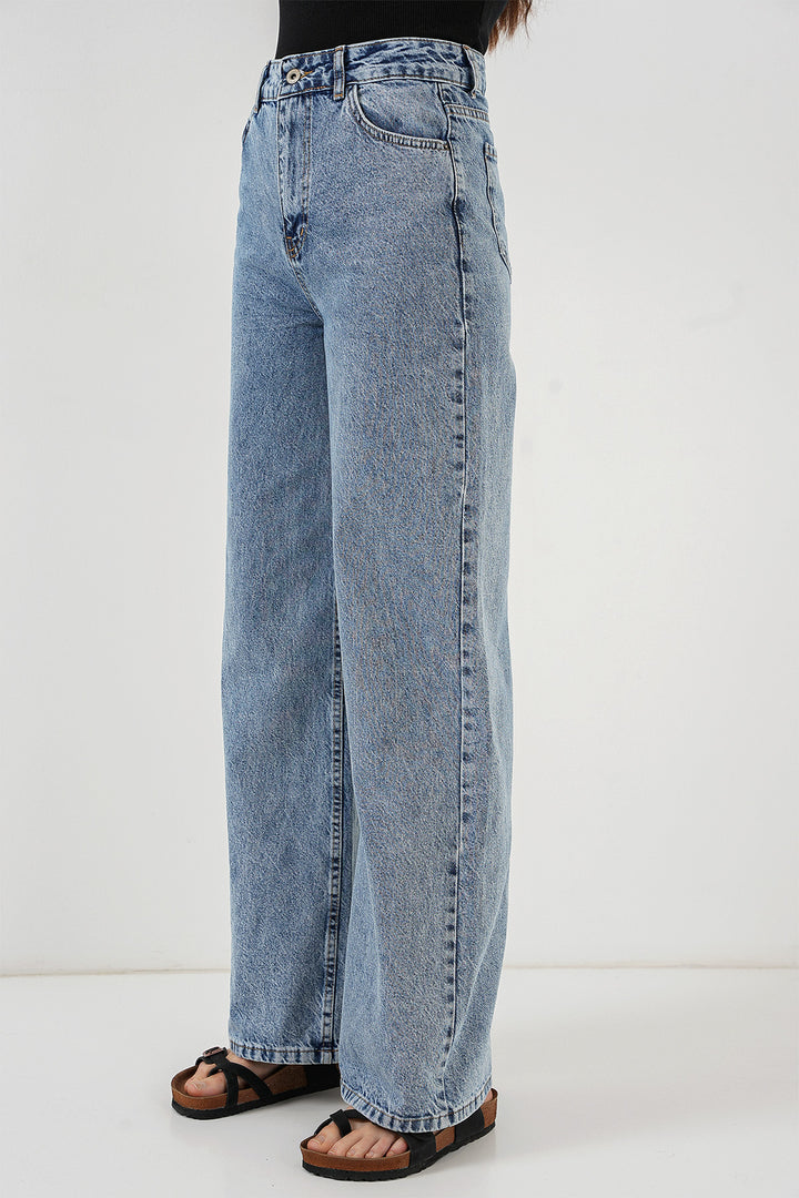 BGD Women Women's Wide Leg High Waist Palazzo Denim Pants 6656 - Blue - Maple Ridge