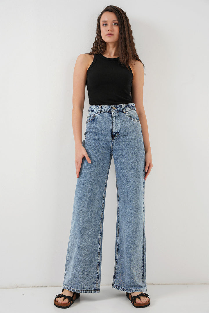 BGD Women Women's Wide Leg High Waist Palazzo Denim Pants 6656 - Blue - Maple Ridge