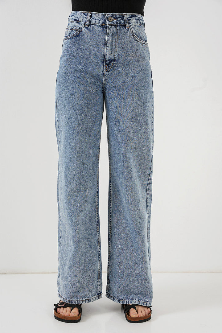 BGD Women Women's Wide Leg High Waist Palazzo Denim Pants 6656 - Blue - Maple Ridge