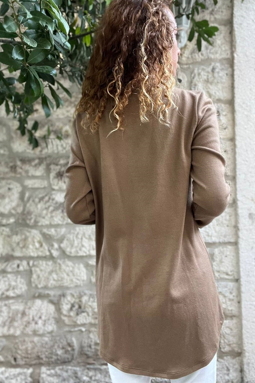 GNS Woman Bronze Shawl Collar Asymmetric Cut Buttoned Slouchy Cardigan Bst3328 - Baton Rouge