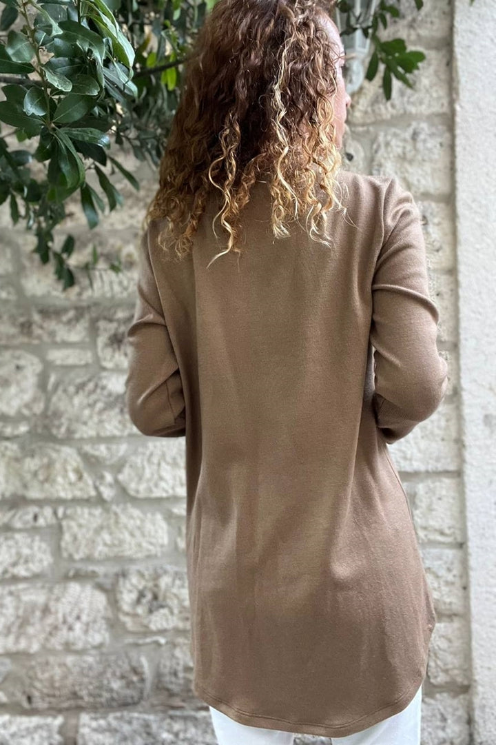 GNS Woman Bronze Shawl Collar Asymmetric Cut Buttoned Slouchy Cardigan Bst3328 - Baton Rouge