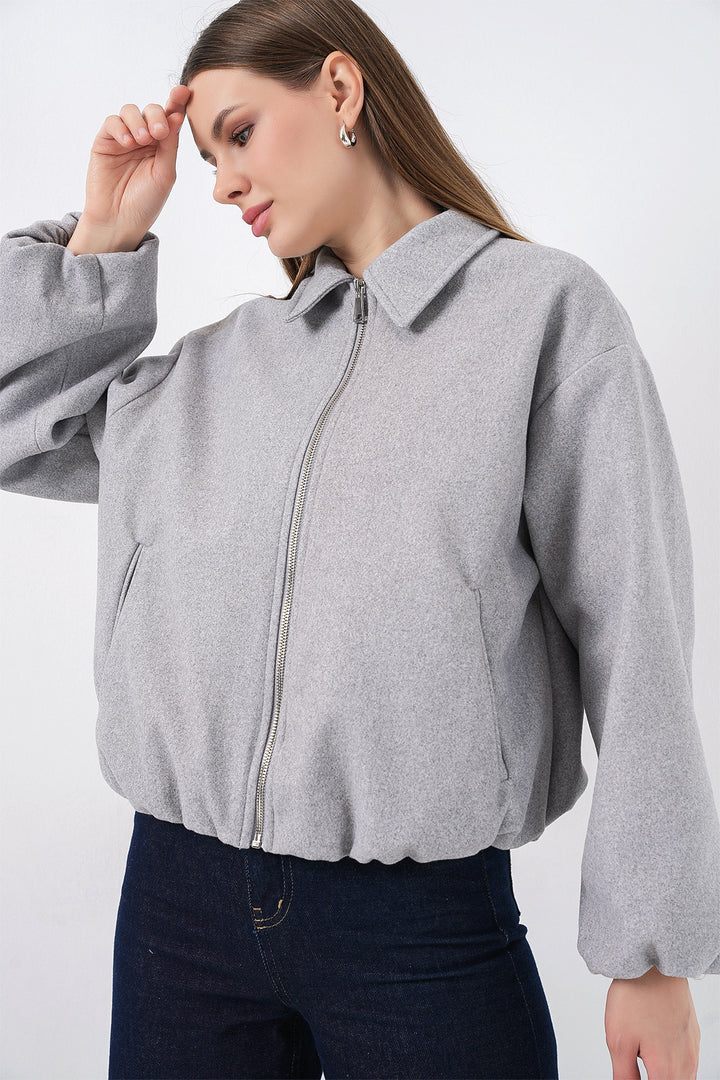 BGD Women Kadın Büzgülü Oversize Kaşe Ceket 0728 - A.Gri - Belleville