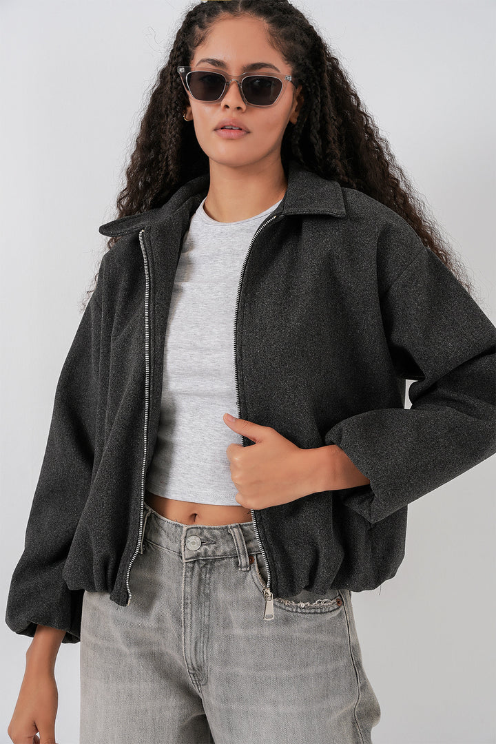 BGD Women Kadın Büzgülü Oversize Kaşe Ceket 0728 - Antrasit - Kitchener