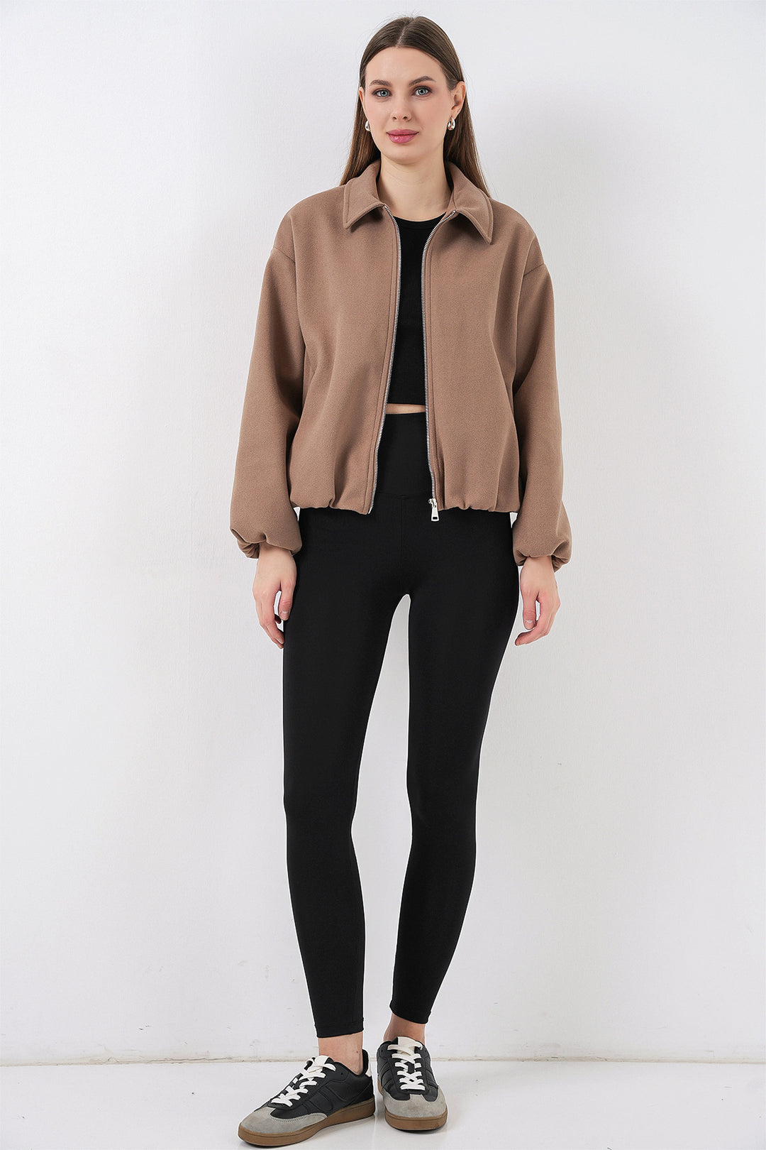 BGD Women Kadın Büzgülü Oversize Kaşe Ceket 0728 - Bisküvi - Horad Zhodzina