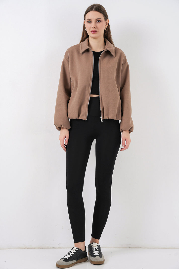 BGD Women Kadın Büzgülü Oversize Kaşe Ceket 0728 - Bisküvi - Horad Zhodzina