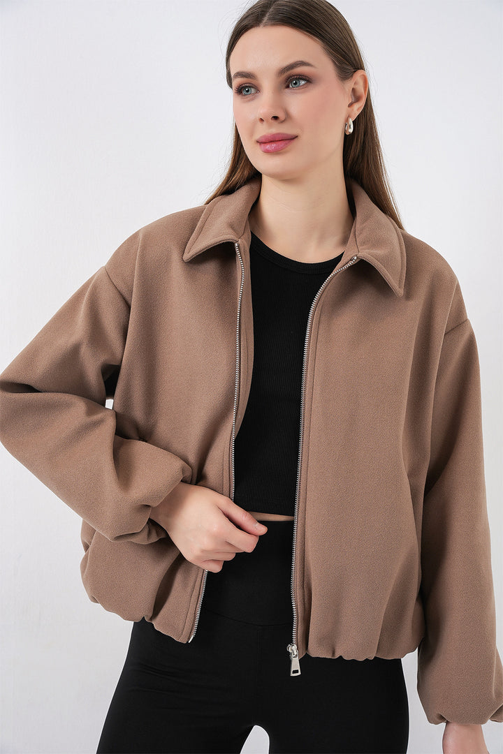 BGD Women Kadın Büzgülü Oversize Kaşe Ceket 0728 - Bisküvi - Horad Zhodzina