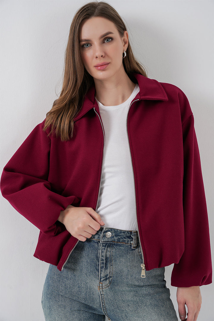 BGD Women Woman Ruffled Oversized Coat 0728 - Burgundy - Temecula
