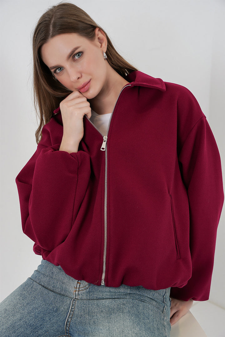 BGD Women Woman Ruffled Oversized Coat 0728 - Burgundy - Temecula