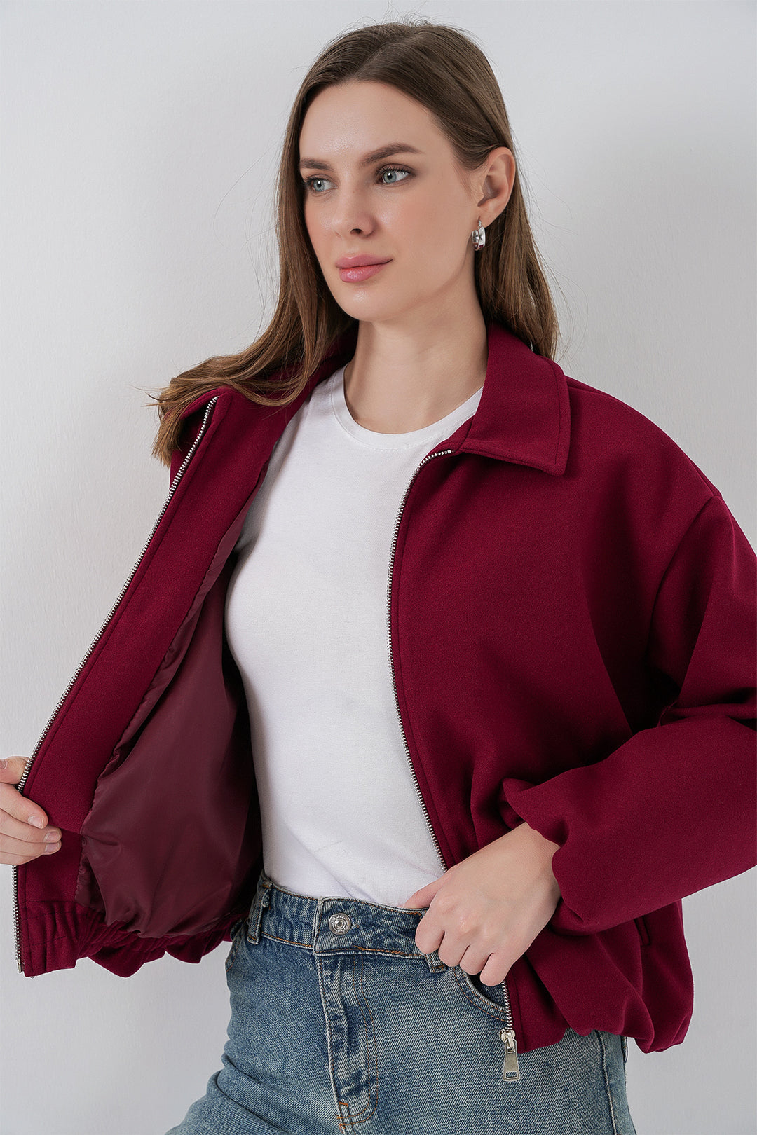 BGD Women Woman Ruffled Oversized Coat 0728 - Burgundy - Temecula