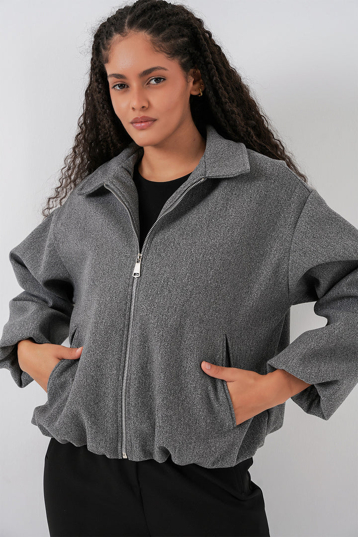 BGD Women Kadın Büzgülü Oversize Kaşe Ceket 0728 - Gri - Ciudad General Escobedo