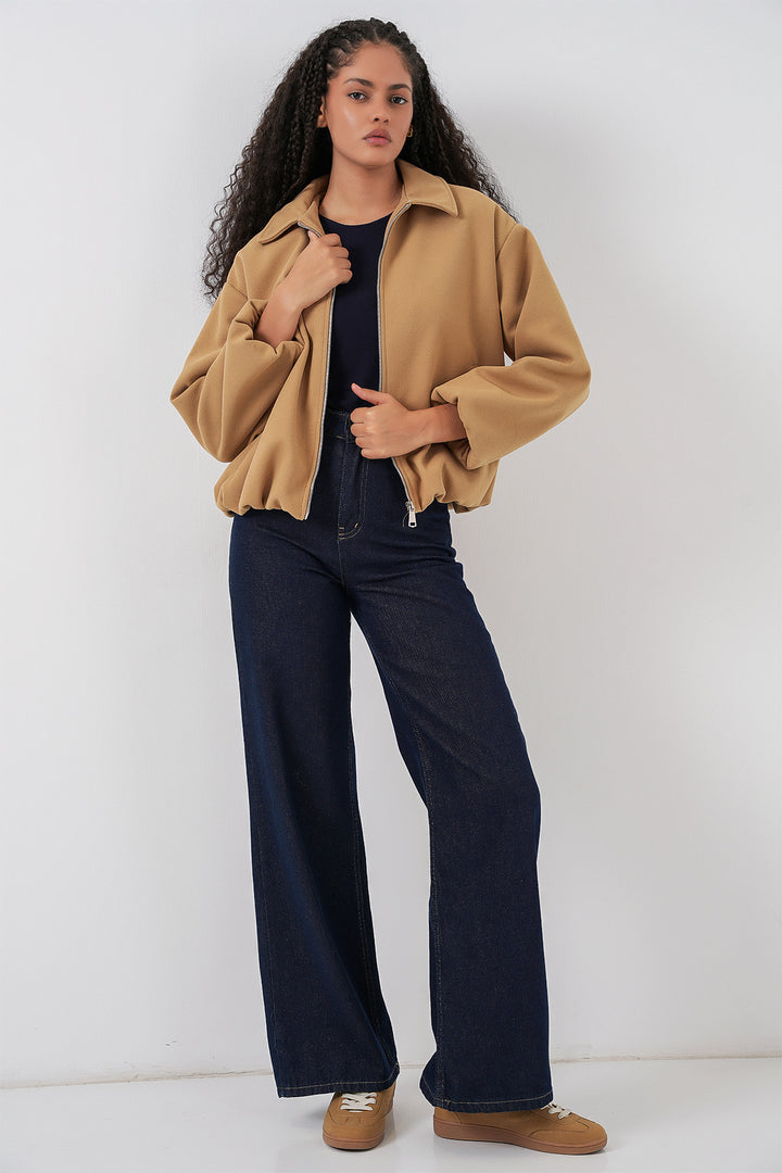 BGD Women Kadın Büzgülü Oversize Kaşe Ceket 0728 - Hardal - Puerto Vallarta