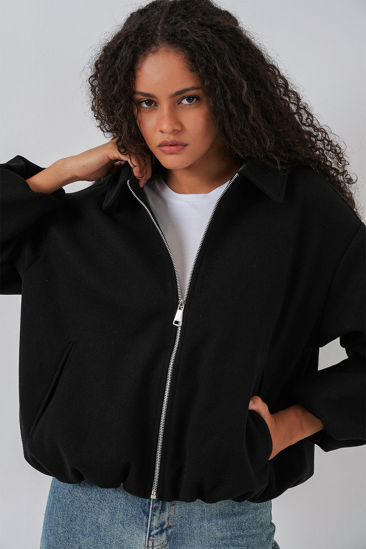 BGD Women Woman Ruffled Oversize Coat 0728 - Black - Albany