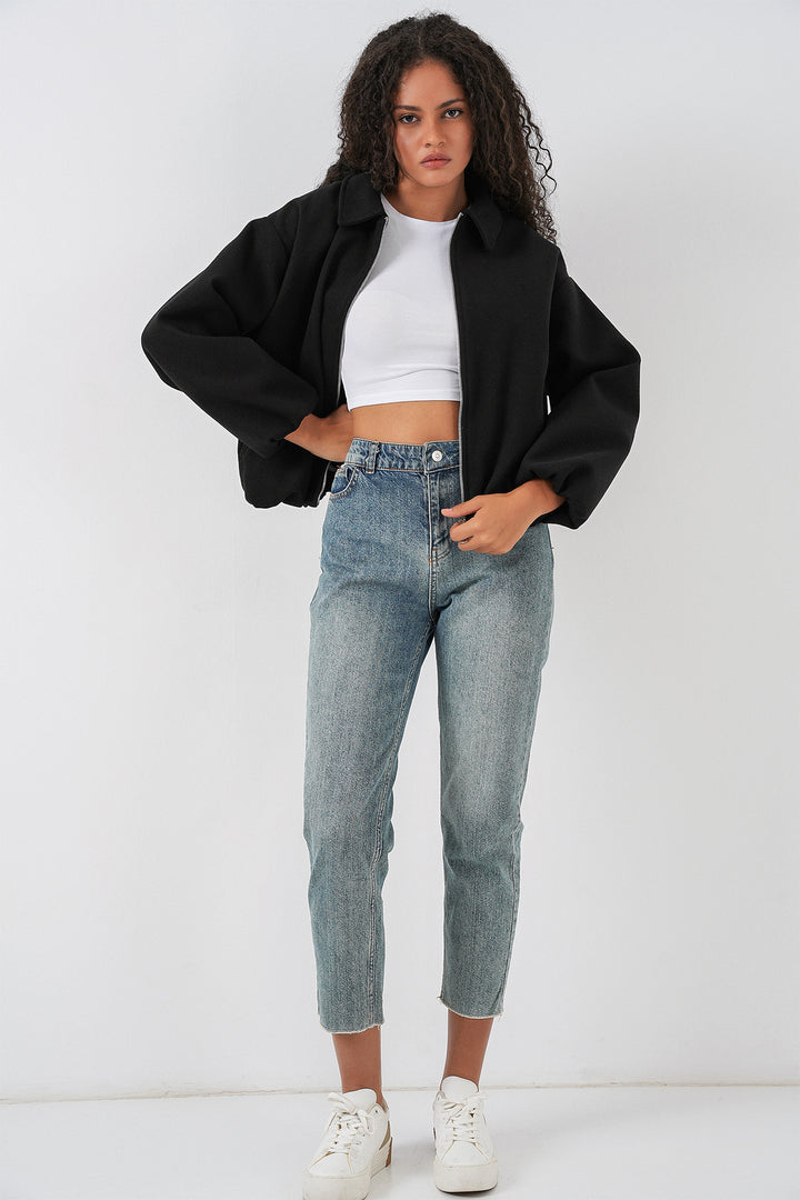 BGD Women Woman Ruffled Oversize Coat 0728 - Black - Albany