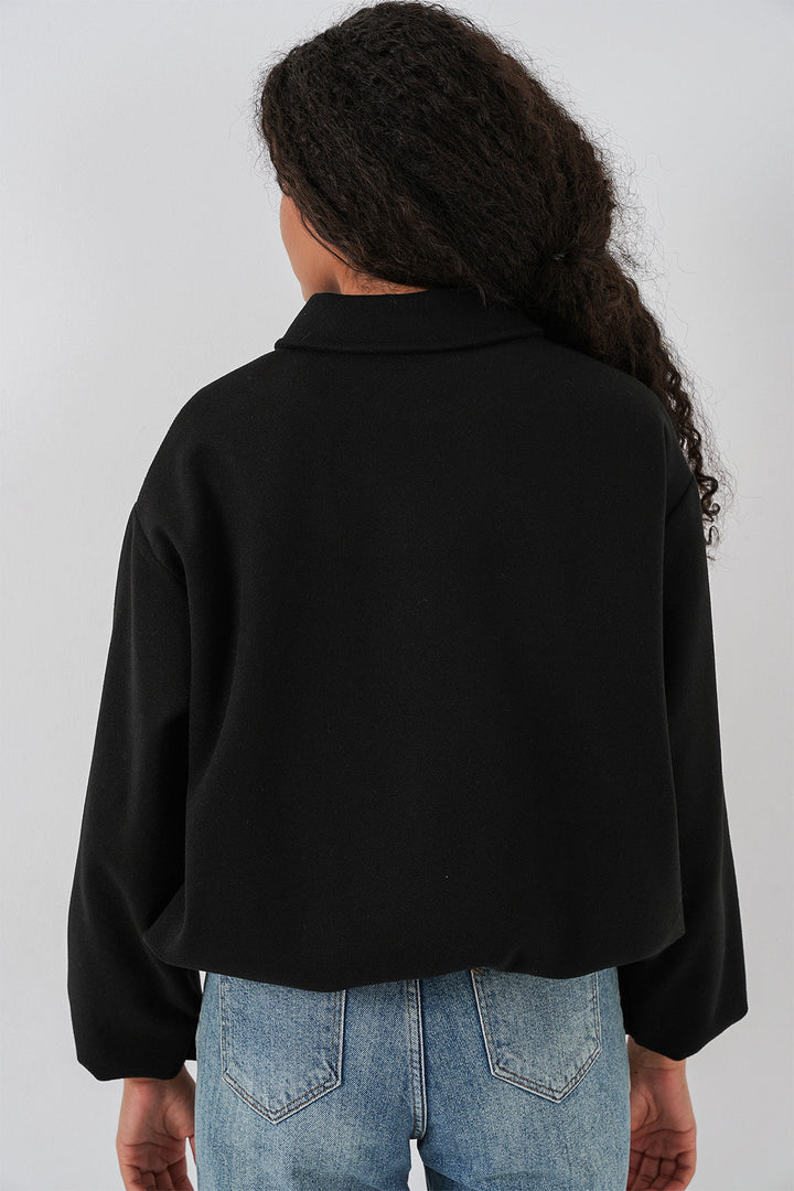 BGD Women Woman Ruffled Oversize Coat 0728 - Black - Albany