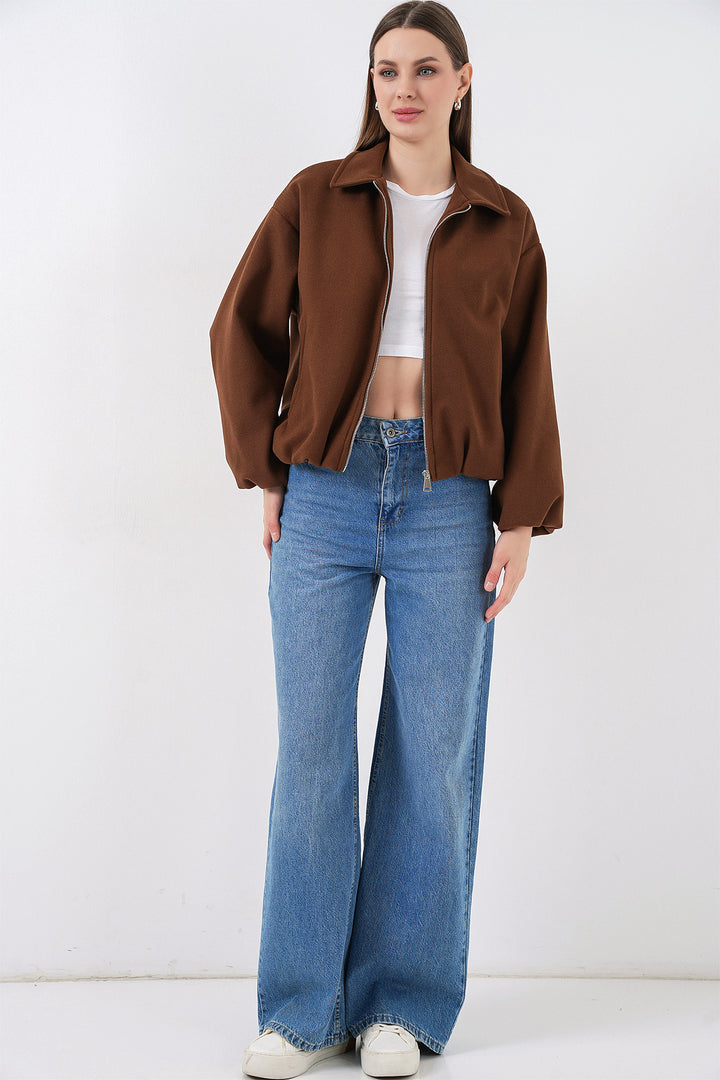 BGD Women Kadın Büzgülü Oversize Kaşe Ceket 0728 - Sütlü Kahve - Peterborough