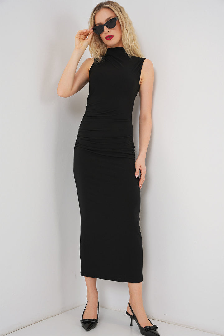 BGD Women Women's Ruched Sleeveless Draped Dress 2579 - Black - Ardea