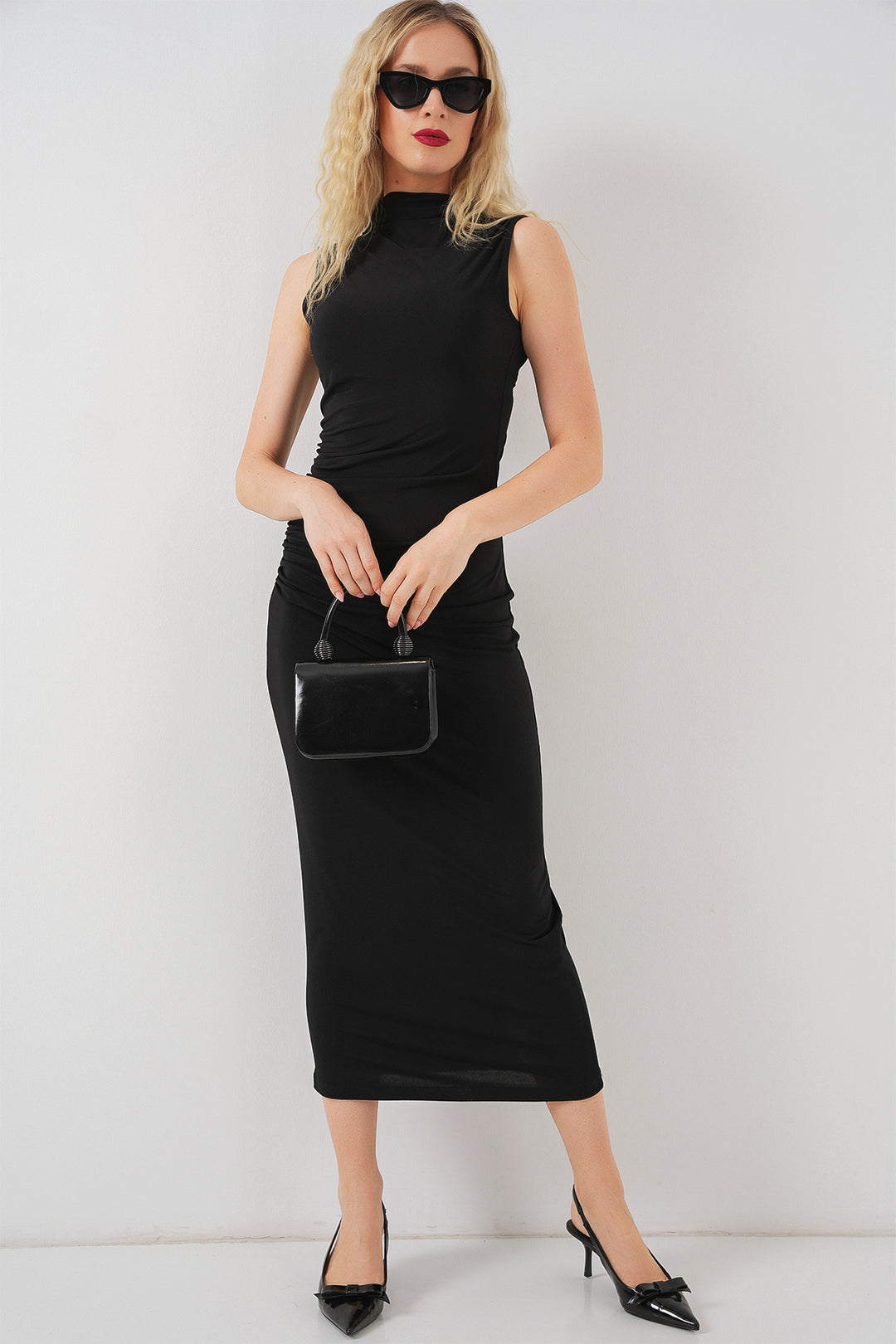 BGD Women Women's Ruched Sleeveless Draped Dress 2579 - Black - Ardea