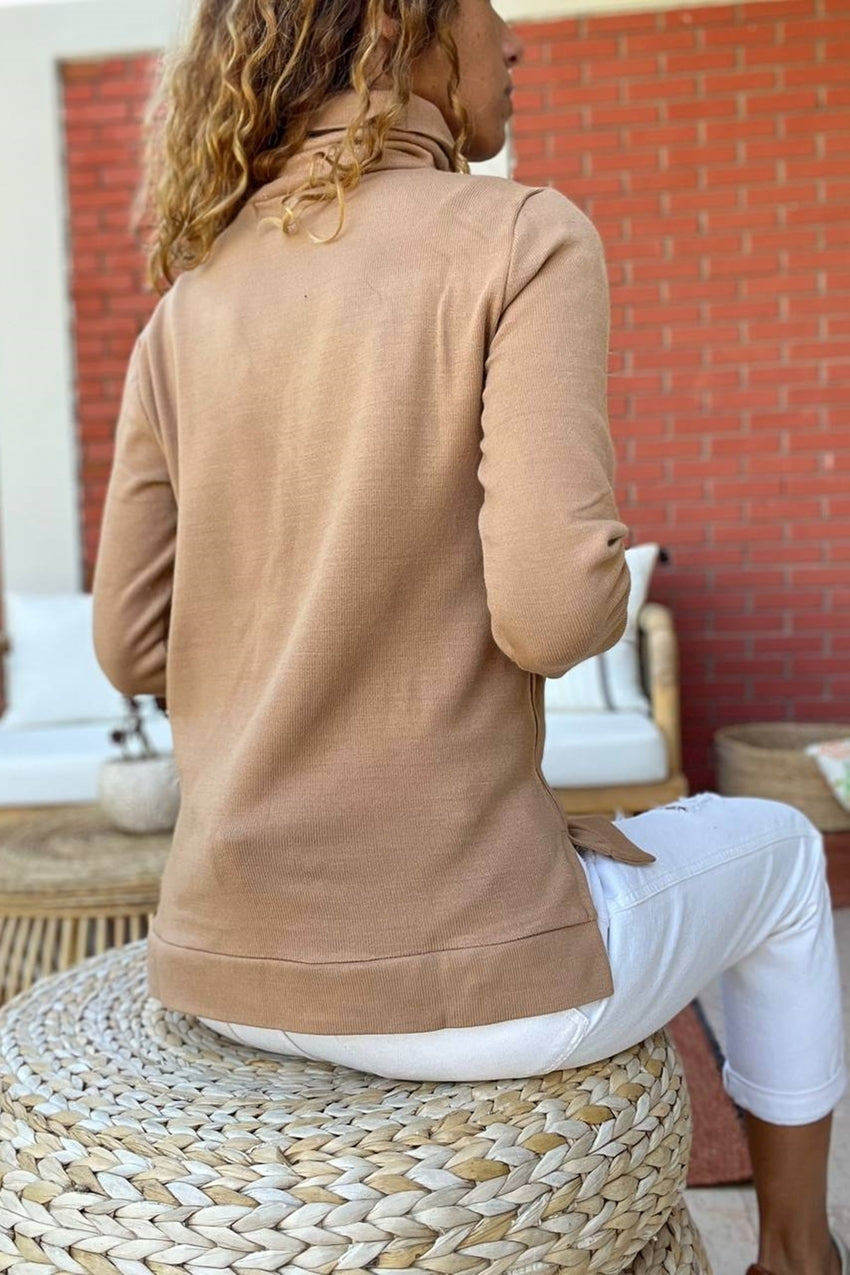 GNS Woman Camel Fisherman Collar Soft Textured Slouchy Sweater BST700-3501 - Everett
