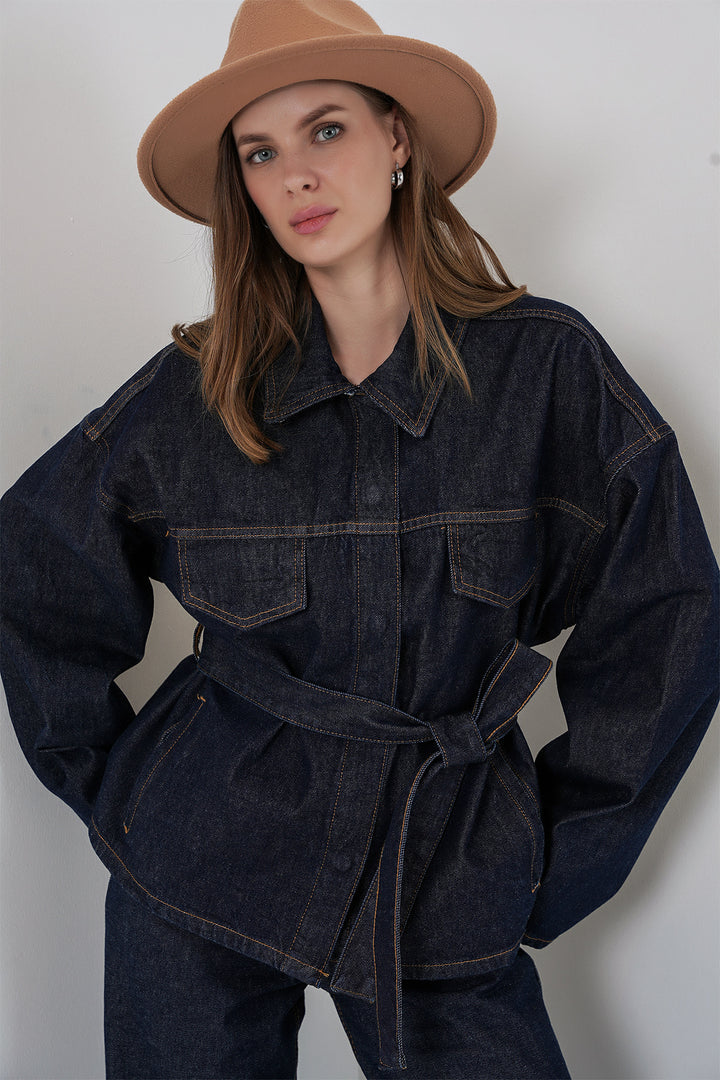 BGD Women Kadın Ceket Pantolon Kot İkili Takım 30059 - Koyu Mavi - Dachau