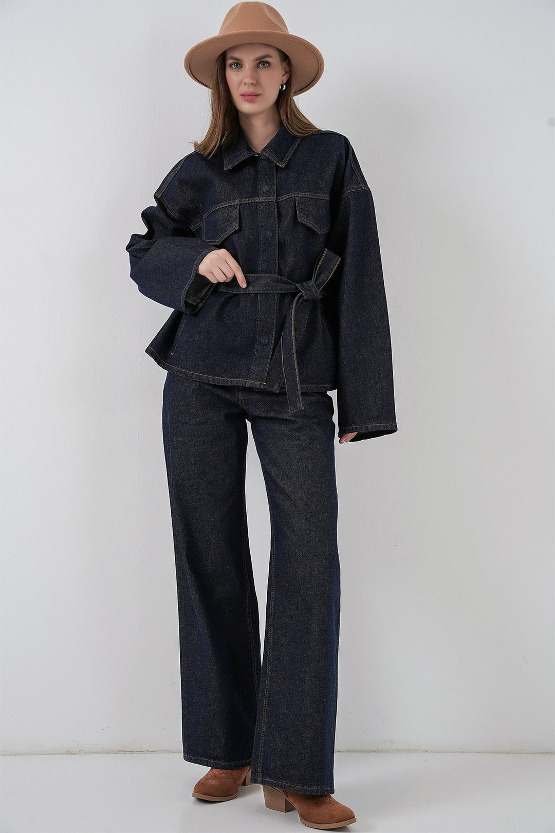 BGD Women Kadın Ceket Pantolon Kot İkili Takım 30059 - Koyu Mavi - Dachau