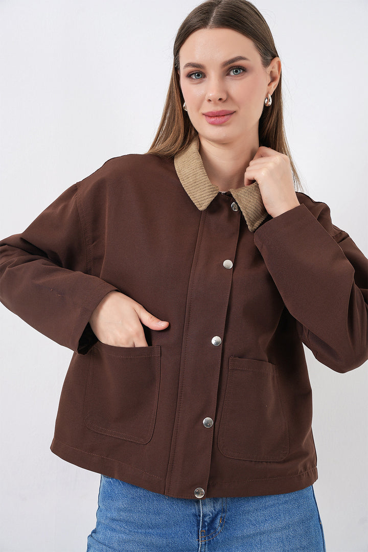 BGD Women Woman Pocket Detailed Short Jacket 5975 - Brown - Guimarães