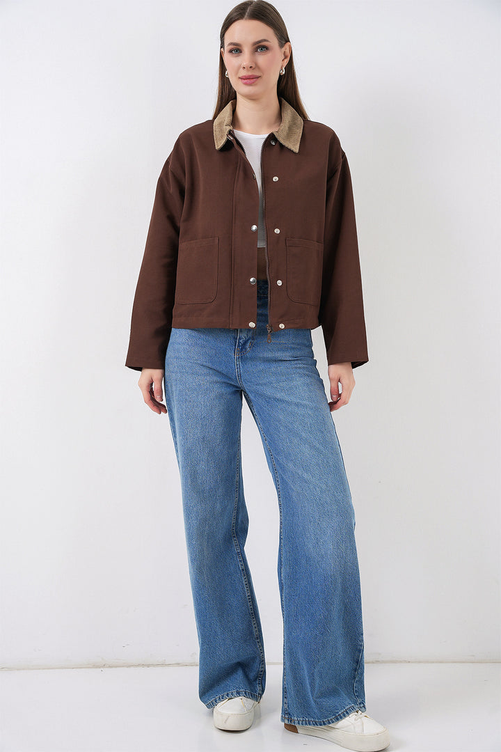 BGD Women Woman Pocket Detailed Short Jacket 5975 - Brown - Guimarães