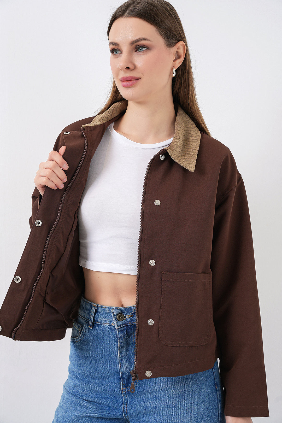 BGD Women Woman Pocket Detailed Short Jacket 5975 - Brown - Guimarães