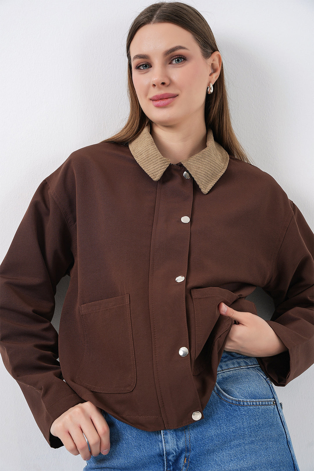 BGD Women Woman Pocket Detailed Short Jacket 5975 - Brown - Guimarães