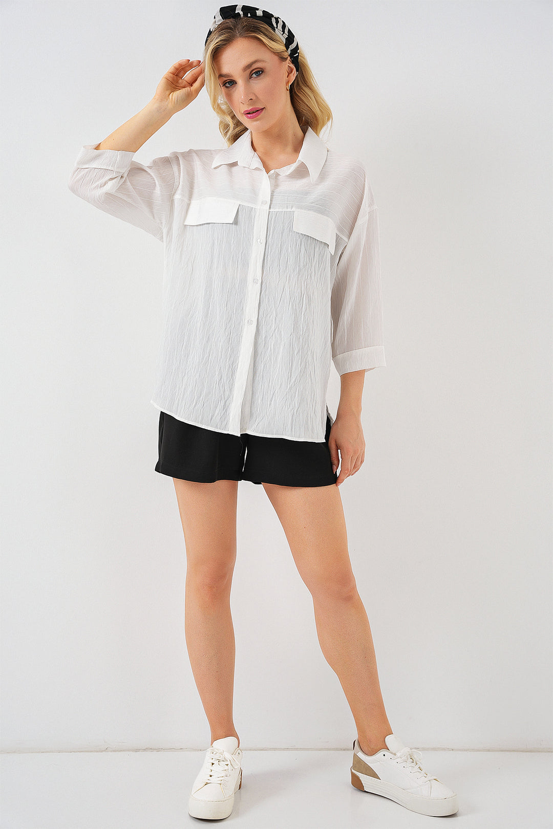 BGD Women Women's Pocket Detailed Short Sleeve Shirt 20317 - White - Fitchburg