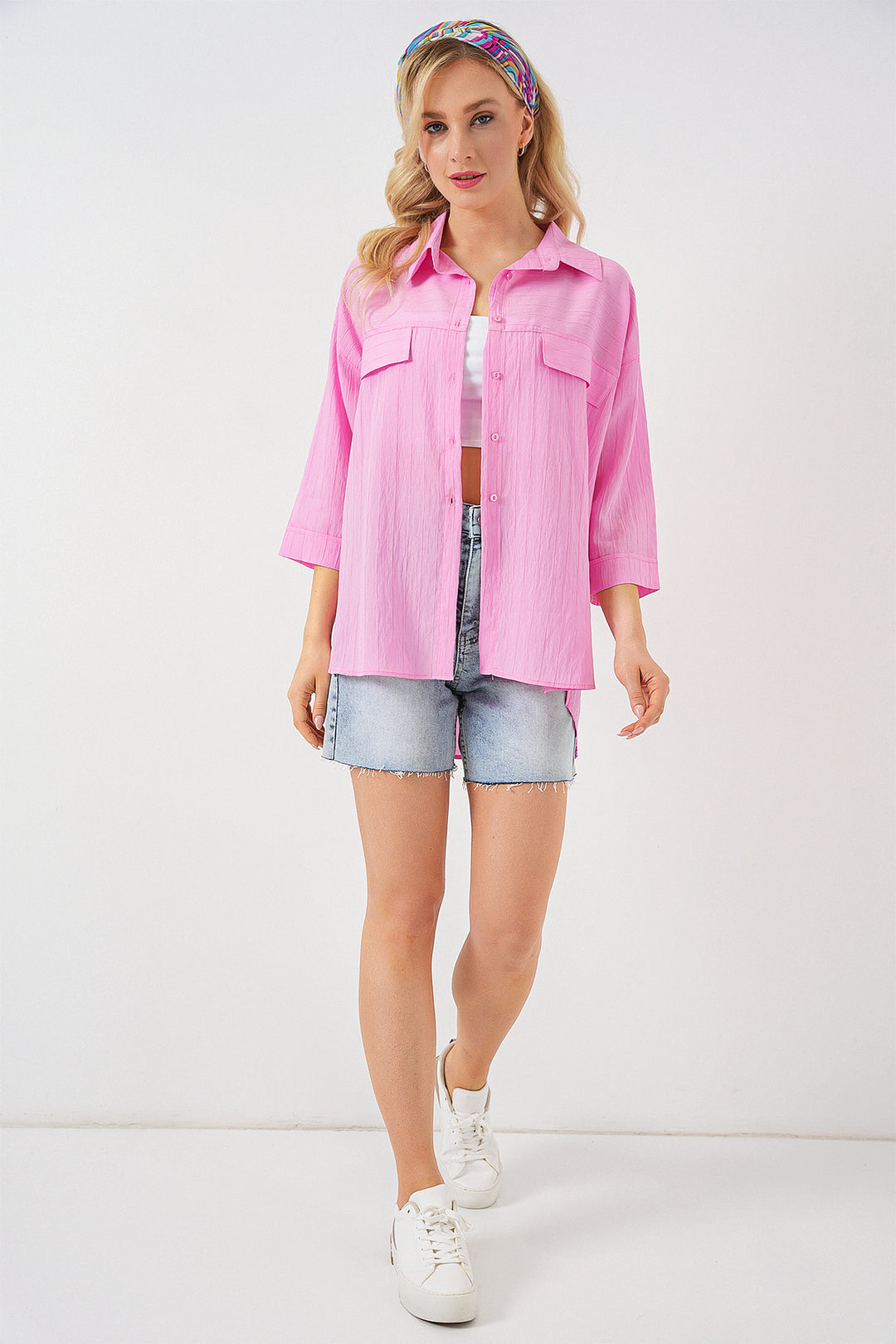 BGD Women Women's Pocket Detailed Short Sleeve Shirt 20317 - Pink - Kamen