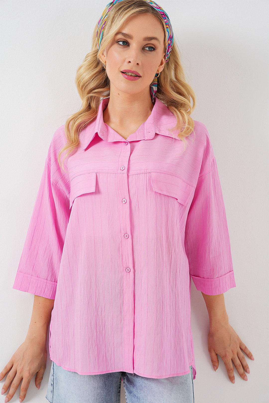BGD Women Women's Pocket Detailed Short Sleeve Shirt 20317 - Pink - Kamen