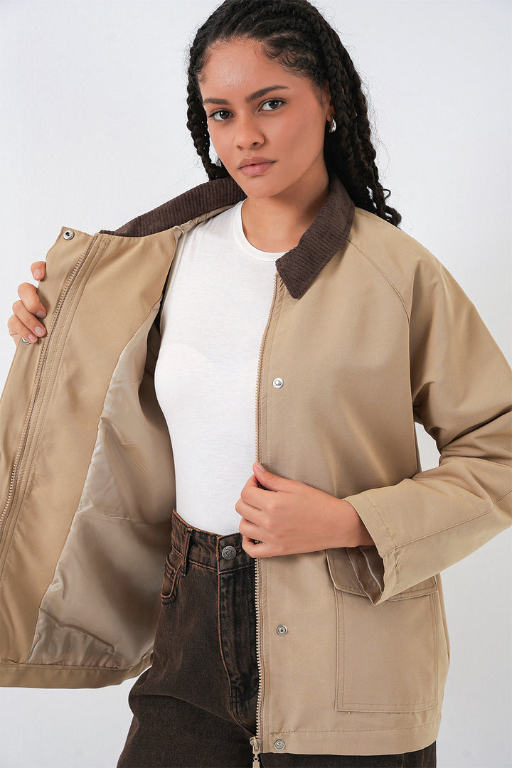 BGD Women Kadın Cep Detaylı Oversize Ceket 5973 - Bej - Exeter