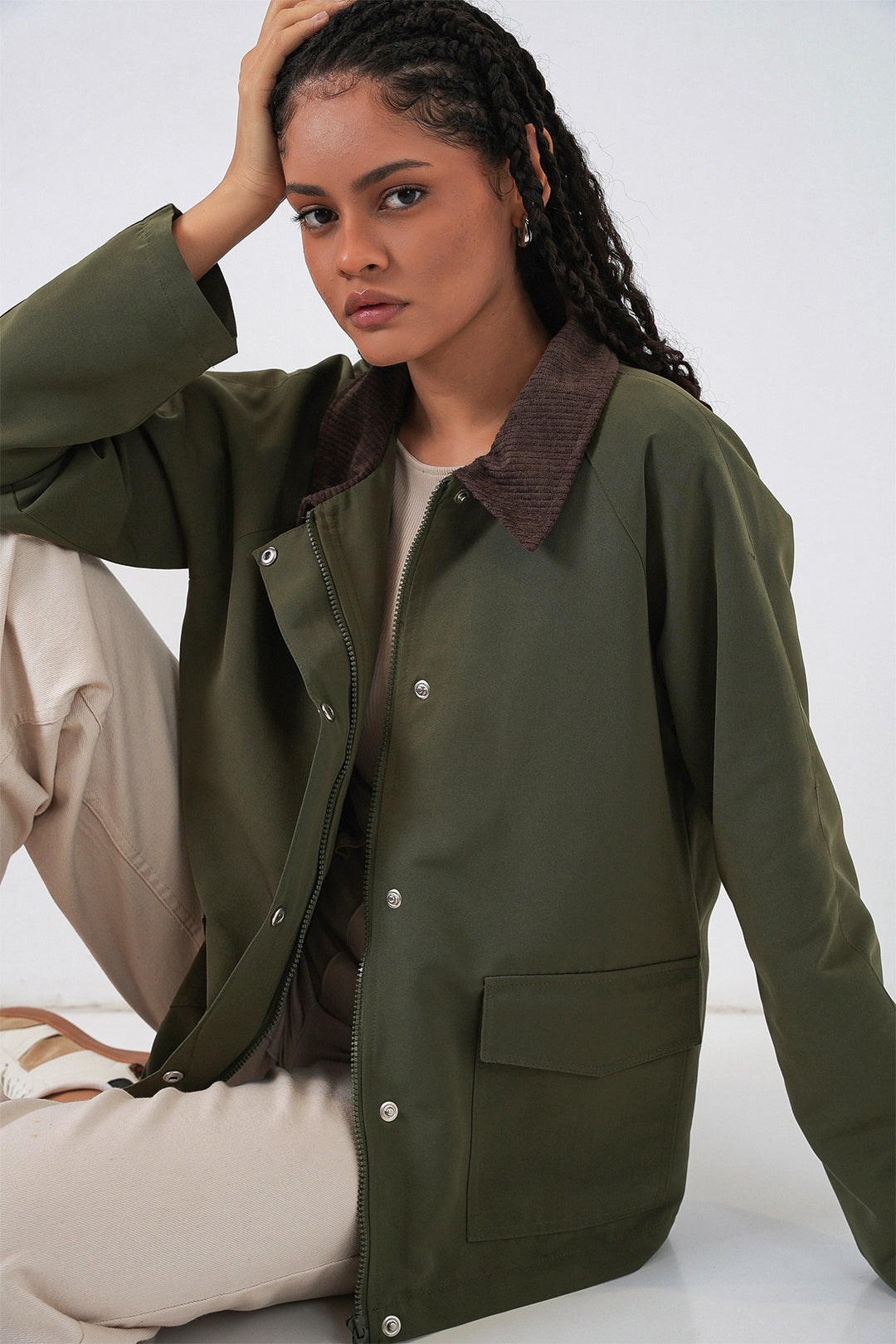 BGD Women Woman Pocket Detailed Oversized Jacket 5973 - Khaki - Florin