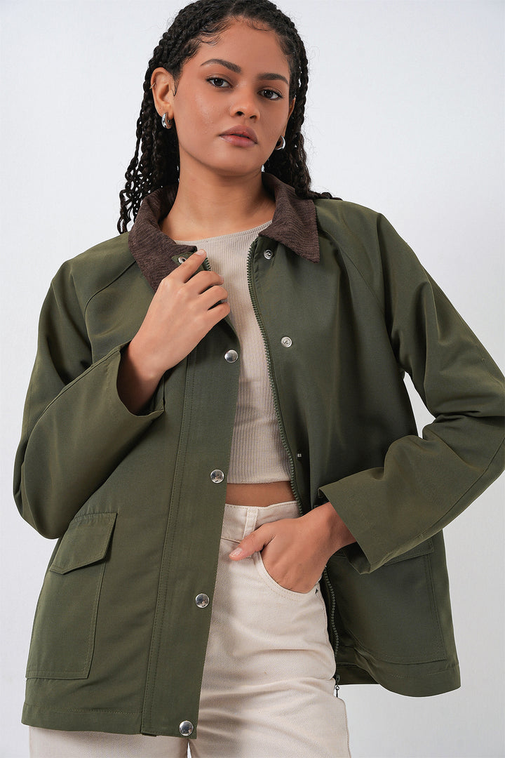BGD Women Woman Pocket Detailed Oversized Jacket 5973 - Khaki - Florin