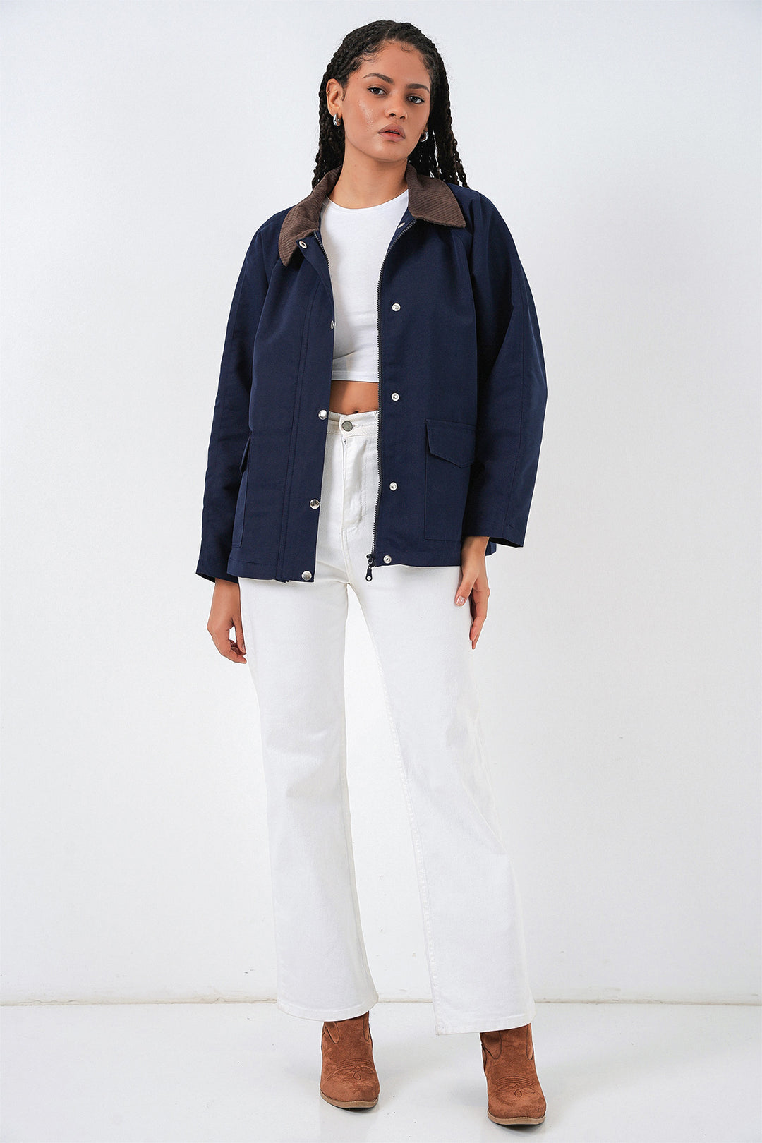 BGD Women Kadın Cep Detaylı Oversize Ceket 5973 - Lacivert - Stade