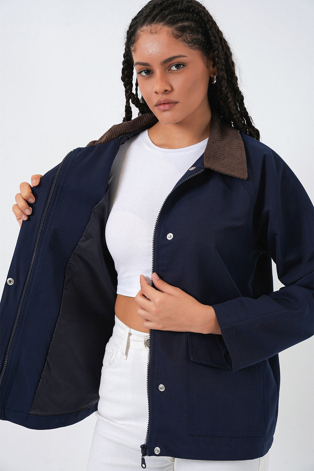 BGD Women Kadın Cep Detaylı Oversize Ceket 5973 - Lacivert - Stade