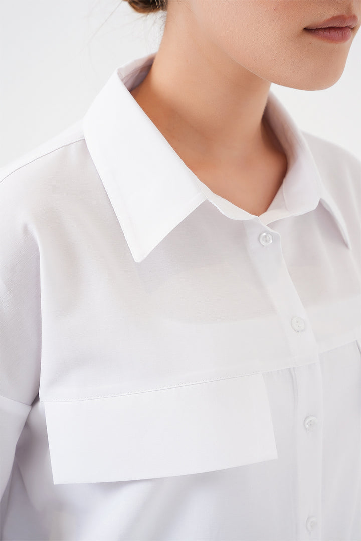 BGD Women Women's Pocket Detailed Oversized Shirt 20313 - White - Loreto