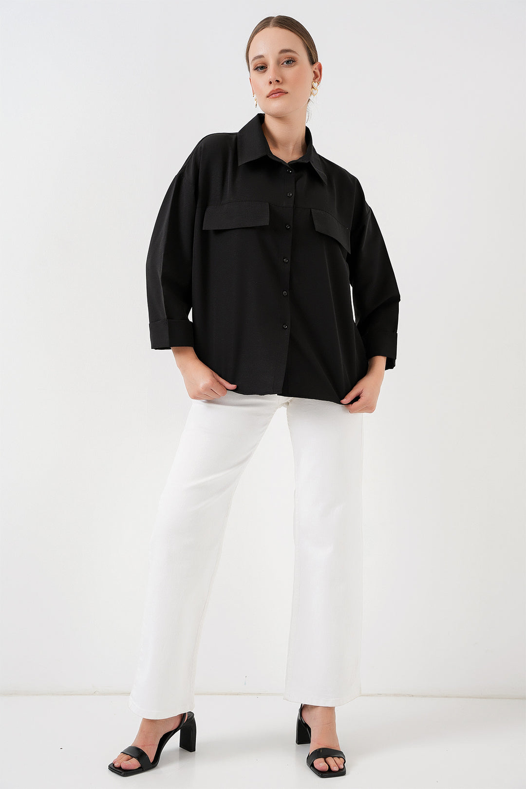 BGD Women Women's Pocket Detailed Oversized Shirt 20313 - Black - Bethesda