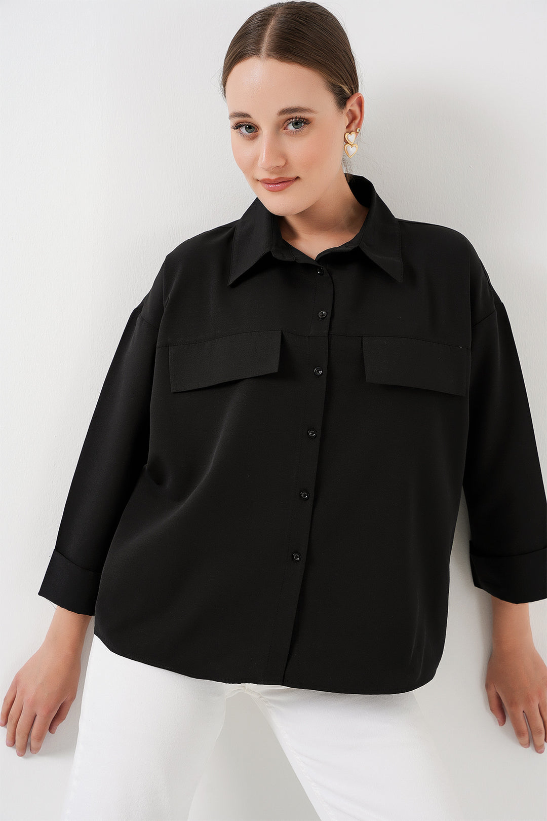 BGD Women Women's Pocket Detailed Oversized Shirt 20313 - Black - Bethesda