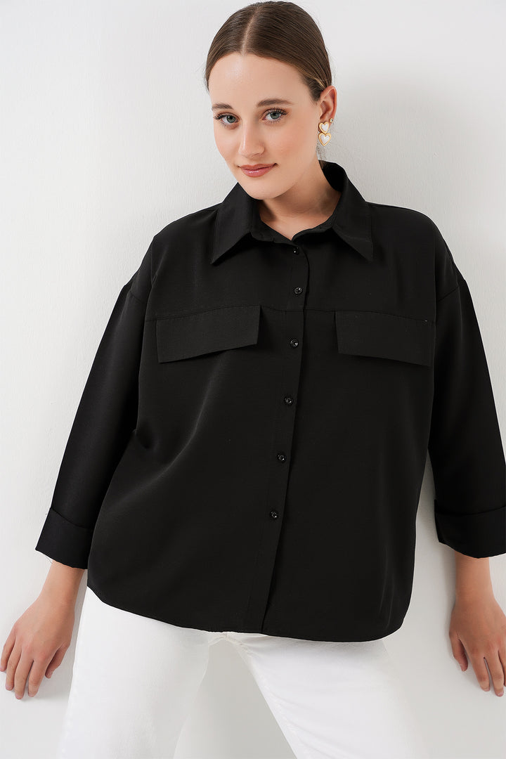 BGD Women Women's Pocket Detailed Oversized Shirt 20313 - Black - Bethesda