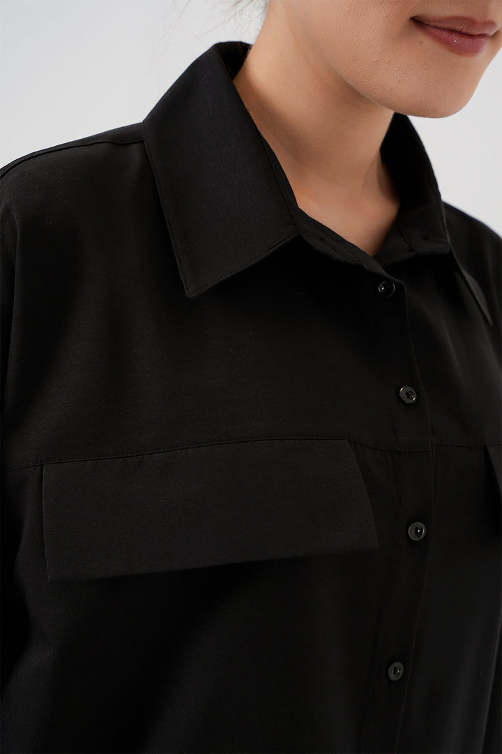 BGD Women Women's Pocket Detailed Oversized Shirt 20313 - Black - Bethesda