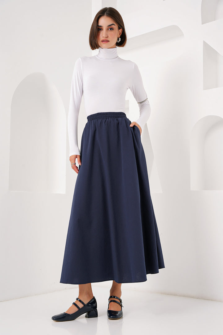 BGD Women Woman Pocket Detailed Long Skirt 8024 - Navy Blue - Avondale