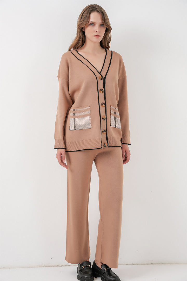 BGD Women Women's Pocketed Cardigan Knitwear Set 15964 - Camel - Palatine