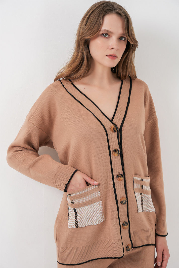 BGD Women Women's Pocketed Cardigan Knitwear Set 15964 - Camel - Palatine
