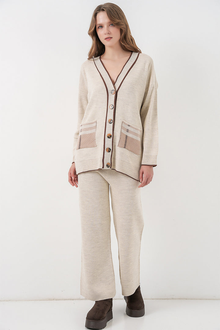 BGD Women Women's Pocketed Cardigan Knitwear Set 15964 - Ecru - Torrevieja