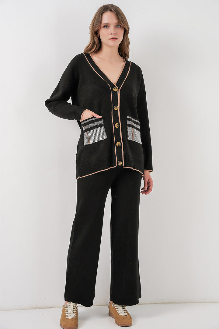 BGD Women Women's Pocketed Cardigan Knitwear Set 15964 - Black - Coburg