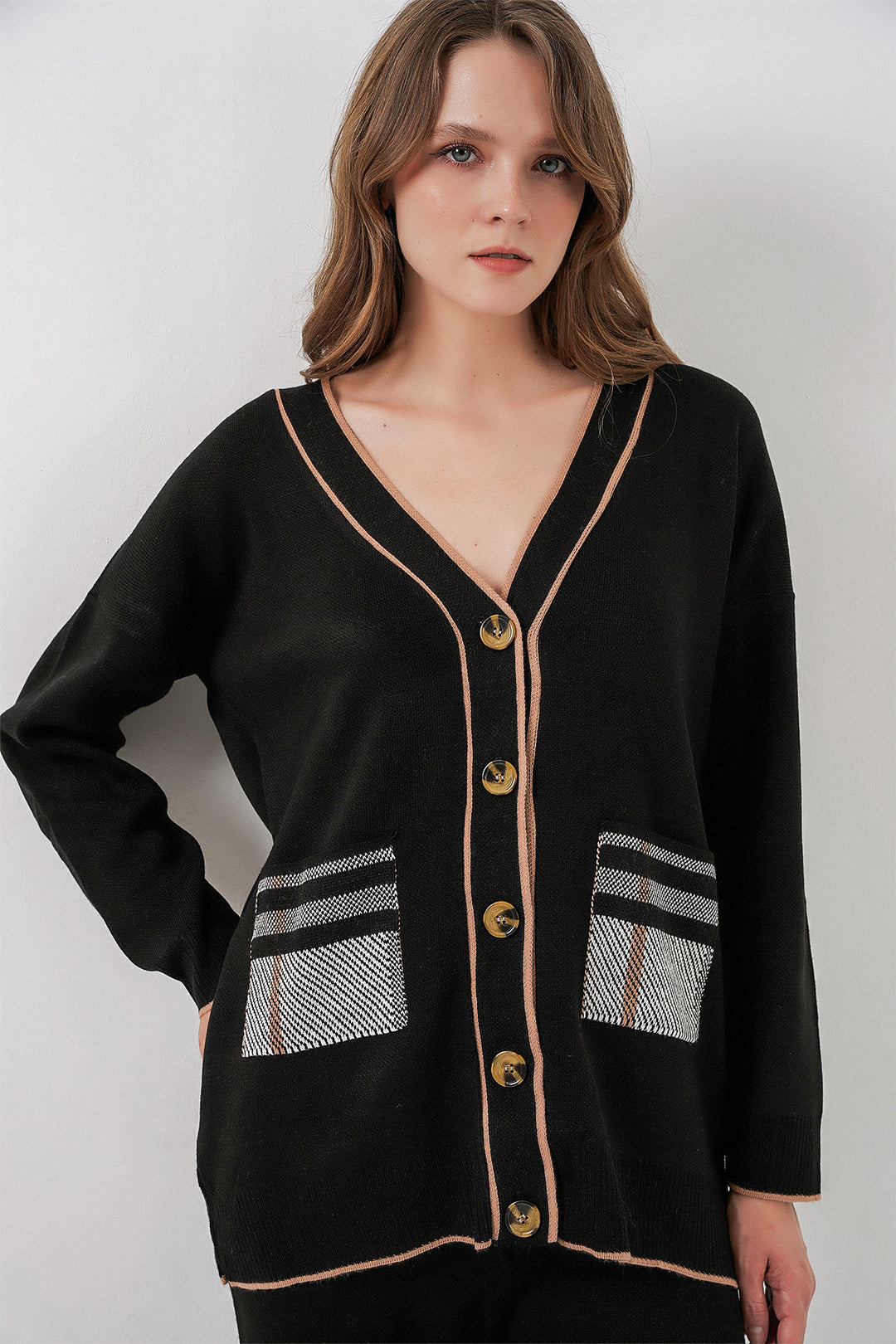 BGD Women Women's Pocketed Cardigan Knitwear Set 15964 - Black - Coburg